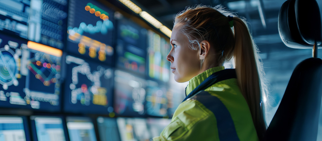 Frau schaut in PC-Bildschirme