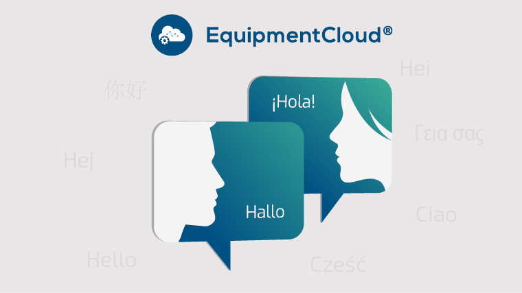 Two speech bubbles, people communicate with each other in different languages