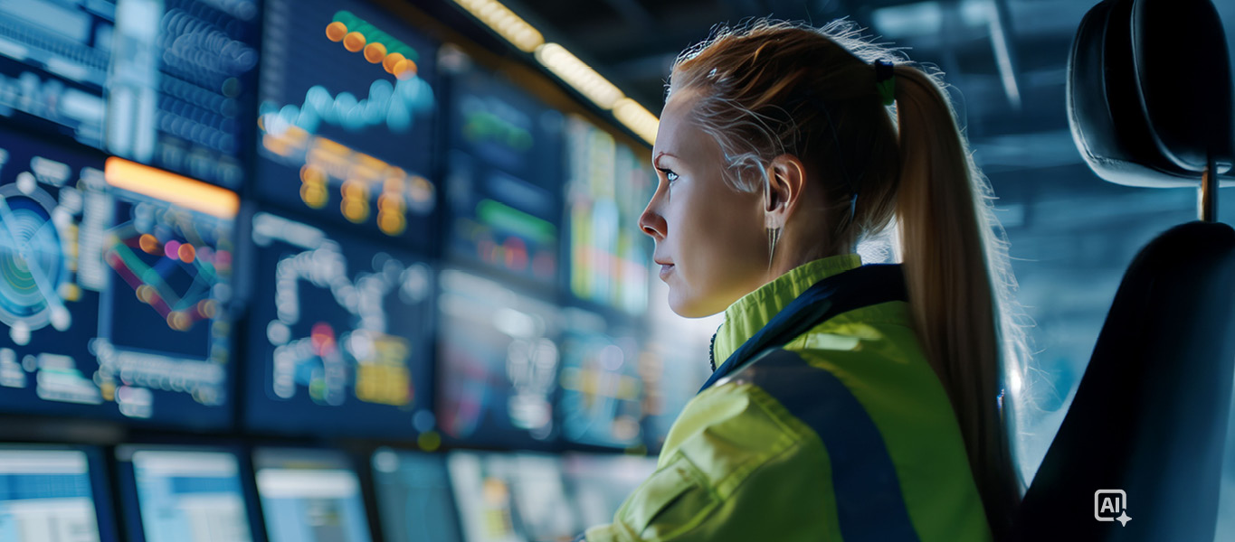 Frau schaut in PC-Bildschirme