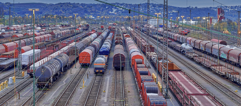 Marshalling yard with trains